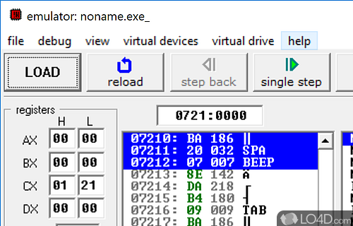 Emulator for microprocessor - Screenshot of Emu8086