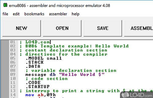 Emulator for the 8086 microprocessor that features a built-in assembler - Screenshot of Emu8086