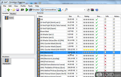User interface - Screenshot of Emulators Organizer