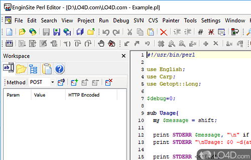 User interface - Screenshot of EngInSite Perl Editor Professional