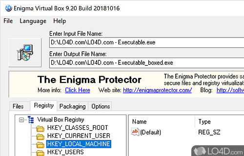 Virtualization for registry files - Screenshot of Enigma Virtual Box