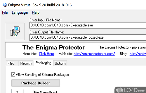 Free Programme for Space Savers - Screenshot of Enigma Virtual Box
