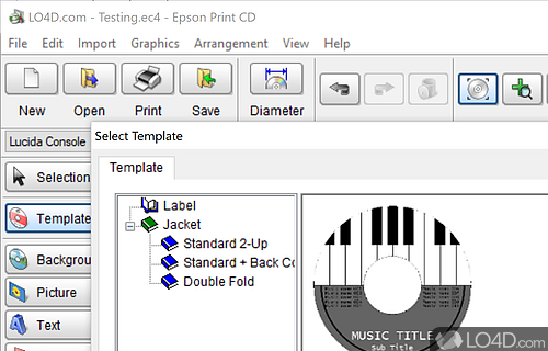 Create covers & labels for discs - Screenshot of Epson Print CD