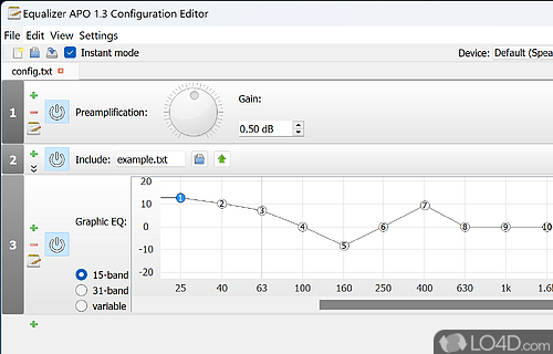 Apply audio adjustments with an equalizer in the configuration panel - Screenshot of Equalizer APO