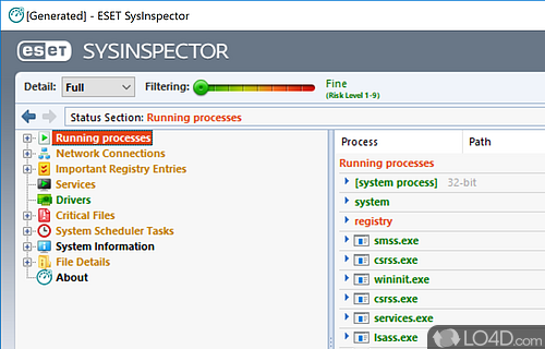 Provides important information about system and its processes, services, registry, drivers and other critical files - Screenshot of ESET SysInspector