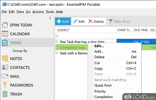 A portable version of the personal organizer - Screenshot of EssentialPIM Portable