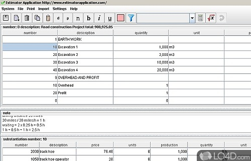 Estimator Screenshot