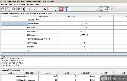 Screenshot of Estimator - Approximate the costs of a contract, as well as keep track on projects
