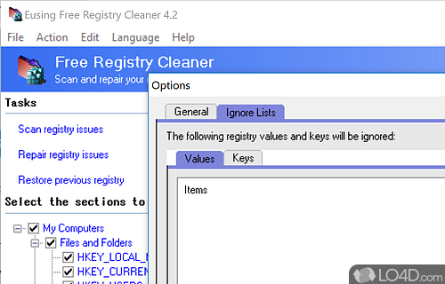 Clean your registry deep-down - Screenshot of Eusing Free Registry Cleaner