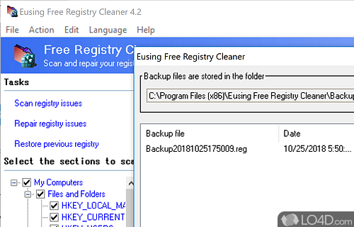 User interface - Screenshot of Eusing Free Registry Cleaner