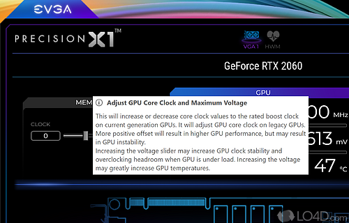 Plenty of tweaks to check out and apply - Screenshot of EVGA Precision X1