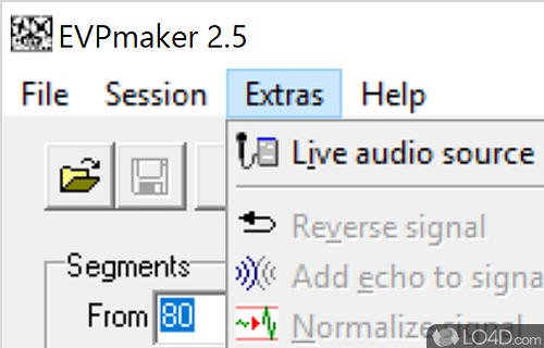 Recording parameters and characteristics - Screenshot of EVPmaker