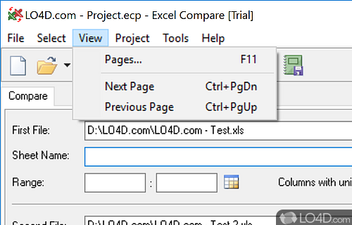 Output results - Screenshot of Excel Compare