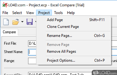 User interface - Screenshot of Excel Compare
