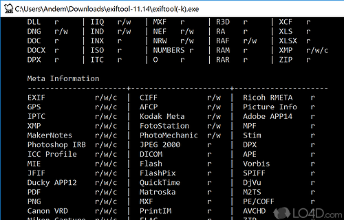 Read EXIF metadata for multimedia files - Screenshot of ExifTool