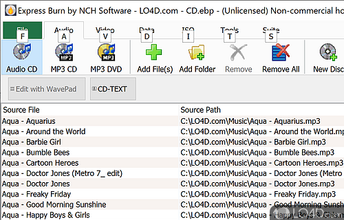 Burn files to Blu-ray or DVD - Screenshot of Express Burn Free