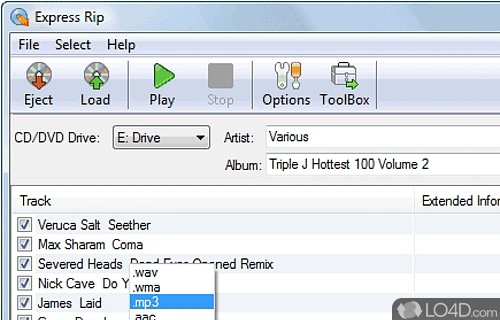 Screenshot of Express Rip CD Ripper - User interface
