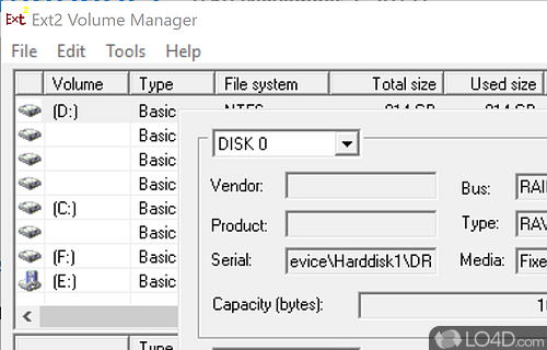 Ext2 Volume Manager screenshot