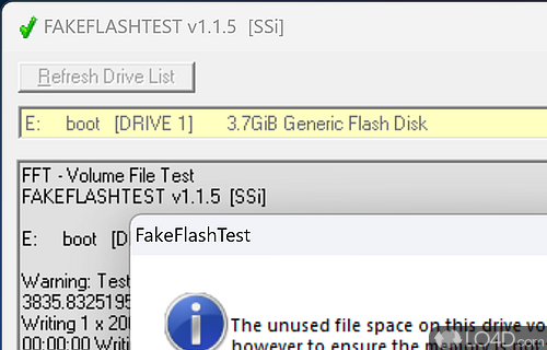 Simply select the drive from the list and test it - Screenshot of FakeFlashTest