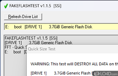 Allows you to use a fill test to avoid formatting the drive - Screenshot of FakeFlashTest
