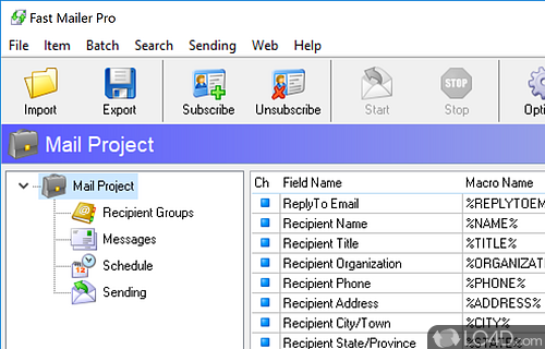 User interface - Screenshot of Fast Mailer Pro