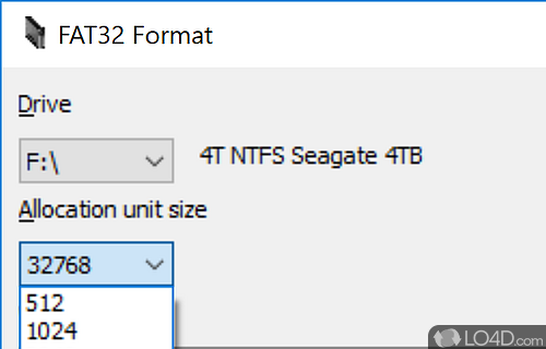 FAT32format GUI Screenshot