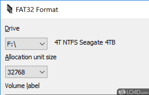 FAT32format GUI Screenshot