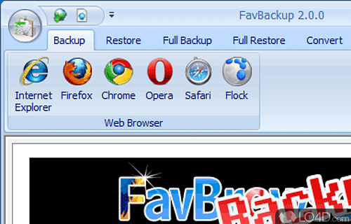 Screenshot of FavBackup - Backup or restore settings from desired web browsers