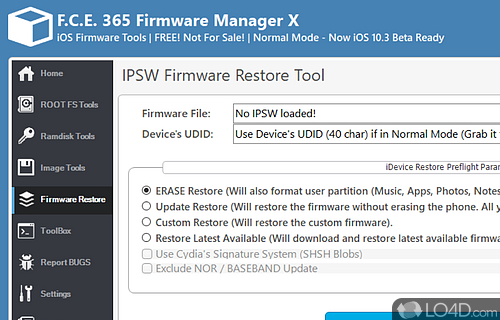 Manage your iDevice's firmware efficiently - Screenshot of F.C.E. 365 Firmware Manager