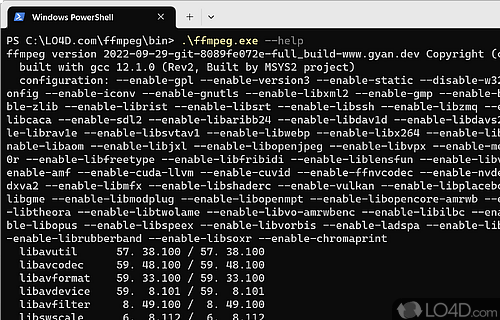 CLI utility for converting, streaming or recording video and sound users first need to get used with its commands - Screenshot of FFmpeg