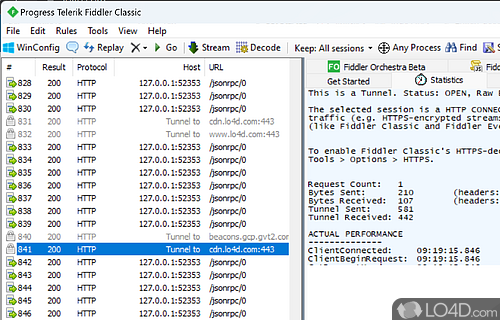 Record and view logs of HTTP and HTTPS traffic - Screenshot of Fiddler