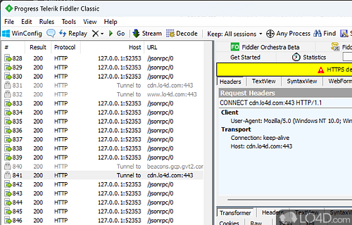 HTTP debugger - Screenshot of Fiddler