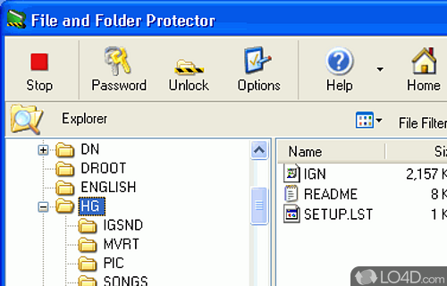 Screenshot of File and Folder Protector - User interface