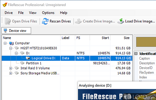 User interface - Screenshot of File Rescue Professional