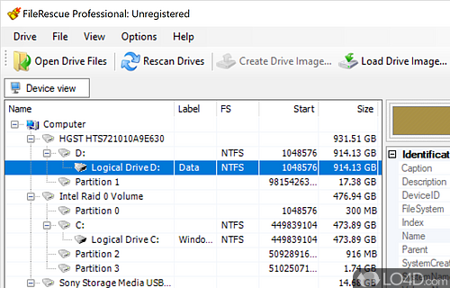 It recover lost data from PCs, PDAs and mobile phones - Screenshot of File Rescue Professional