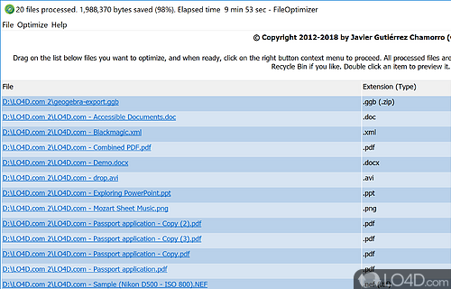 Compress and optimize files - Screenshot of FileOptimizer