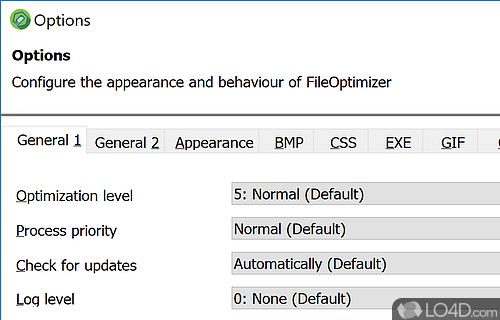 User interface - Screenshot of FileOptimizer