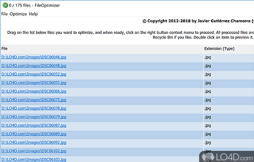 Re-compress and optimize multiple files, so as to be able to send them with e-mail to others - Screenshot of FileOptimizer