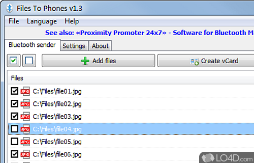 Screenshot of Files To Phones - Send files from PC to mobile phones with Bluetooth