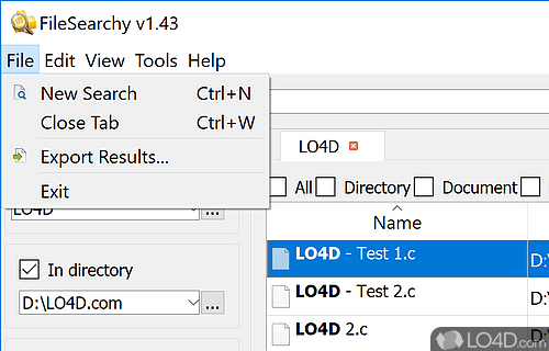 User interface - Screenshot of FileSearchy