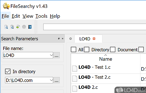 Search for files and file content on computer, by specifying numerous parameters - Screenshot of FileSearchy