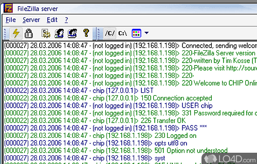 Screenshot of FileZilla Server - FTP server that customize and set up according to exact requirements and preferences