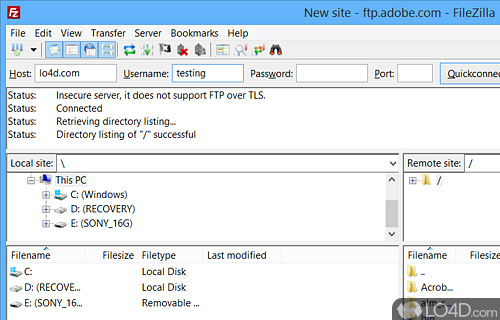 Fast FTP and SFTP client that features multiple connections support and a dual-pane interface for easier navigation - Screenshot of FileZilla