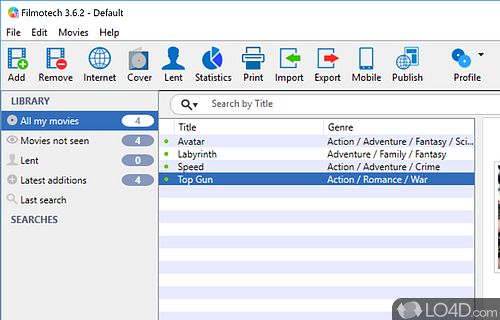 Movie manager to search for movie data on the Internet, print covers, generate statistics, publish info on a web server - Screenshot of Filmotech