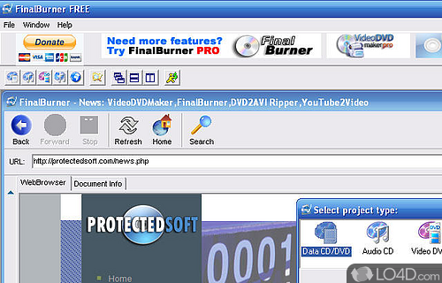 Screenshot of FinalBurner - Minimal and wizard-like app whose purpose is to burn data to discs or erase the rewritable ones