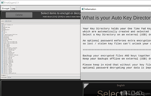 Transfer files securely and decrypt them using your cipher file - Screenshot of FinalCrypt