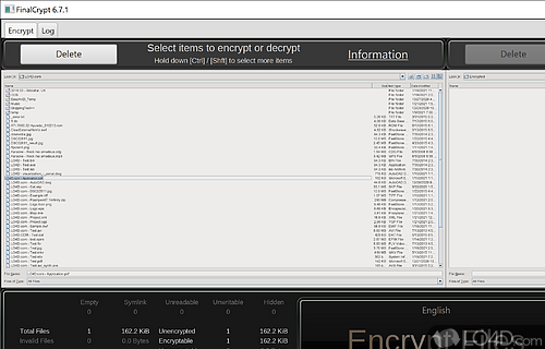 Encrypt data using large cipher files that cannot be generated during a brute force attack - Screenshot of FinalCrypt