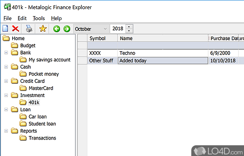 User interface - Screenshot of Finance Explorer