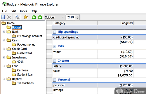 Can record personal financial situation and import transaction reports directly from bank - Screenshot of Finance Explorer