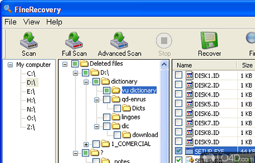 Screenshot of FineRecovery - Recover lost or deleted data from local disks, including damaged NTFS drives